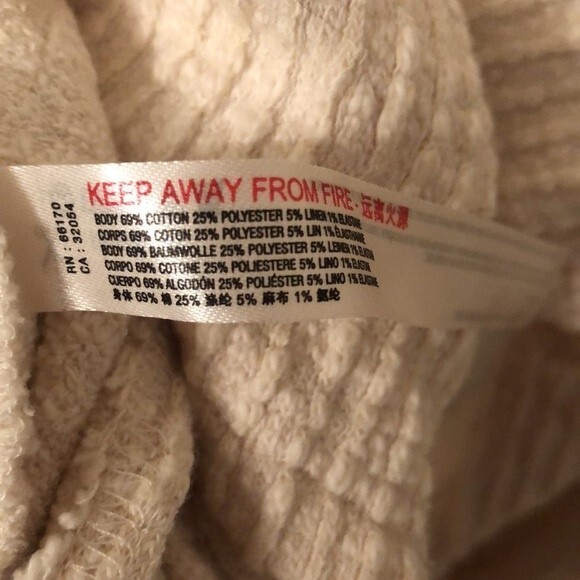 FREE PEOPLE BEACH SZ XS IVORY OVERSIZED RIBBED TIE FRONT LONG SLEEVE TOP - Picture 9 of 9